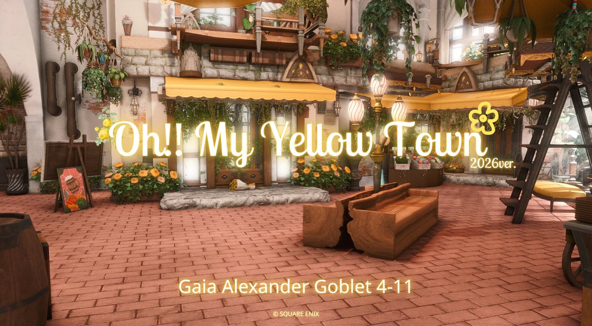 MinuJaja's tweet photo. 撮影スタジオ「Oh!! My Yellow Town 2026ver.」は、本日より常設スタジオとして一般公開します！
いつでもYellow Townへ遊びに来てくださいね✨

🌆Alexander ゴブレットビュート 4區 11番🌆
#MinuStudio #FF14スタジオ https://t.co/bilF7BMPXu
