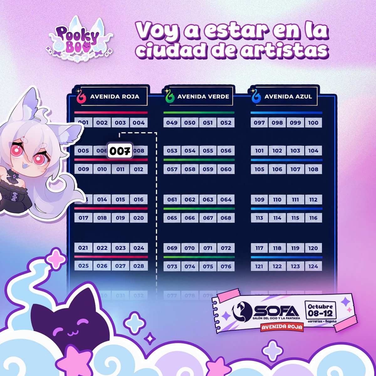 PookyBooVT's tweet photo. Nos vemos desde el 8 al 12 de Octubre ✨
Estaré ubicada en la ciudad de artistas Stand Número 07 !! 

Voy a vender Merch de Pooky (Llaveros, Pines, posters, postales, libretas, stickers) pero estaré saludándolos por si se quieren pasar nomas <3 

Y recuerden que estaré regalando 2 entradas en instagram, así que pasense por ahi 👀✨