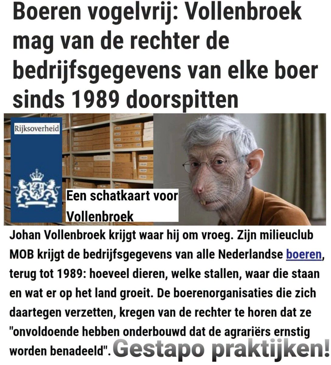 WimdenOudsten's tweet photo. D66 Rechter levert onze boeren een meer dan smerige streek! Door Vollenbroek toegang te geven tot bijna 40 jaar oude dossiers met informatie over hun familiebedrijven! Ongekende schending van de AVG wet gegevensbescherming! Activist kan nu nog makkelijker boeren doodpesten! https://t.co/A9nB7BtWJL