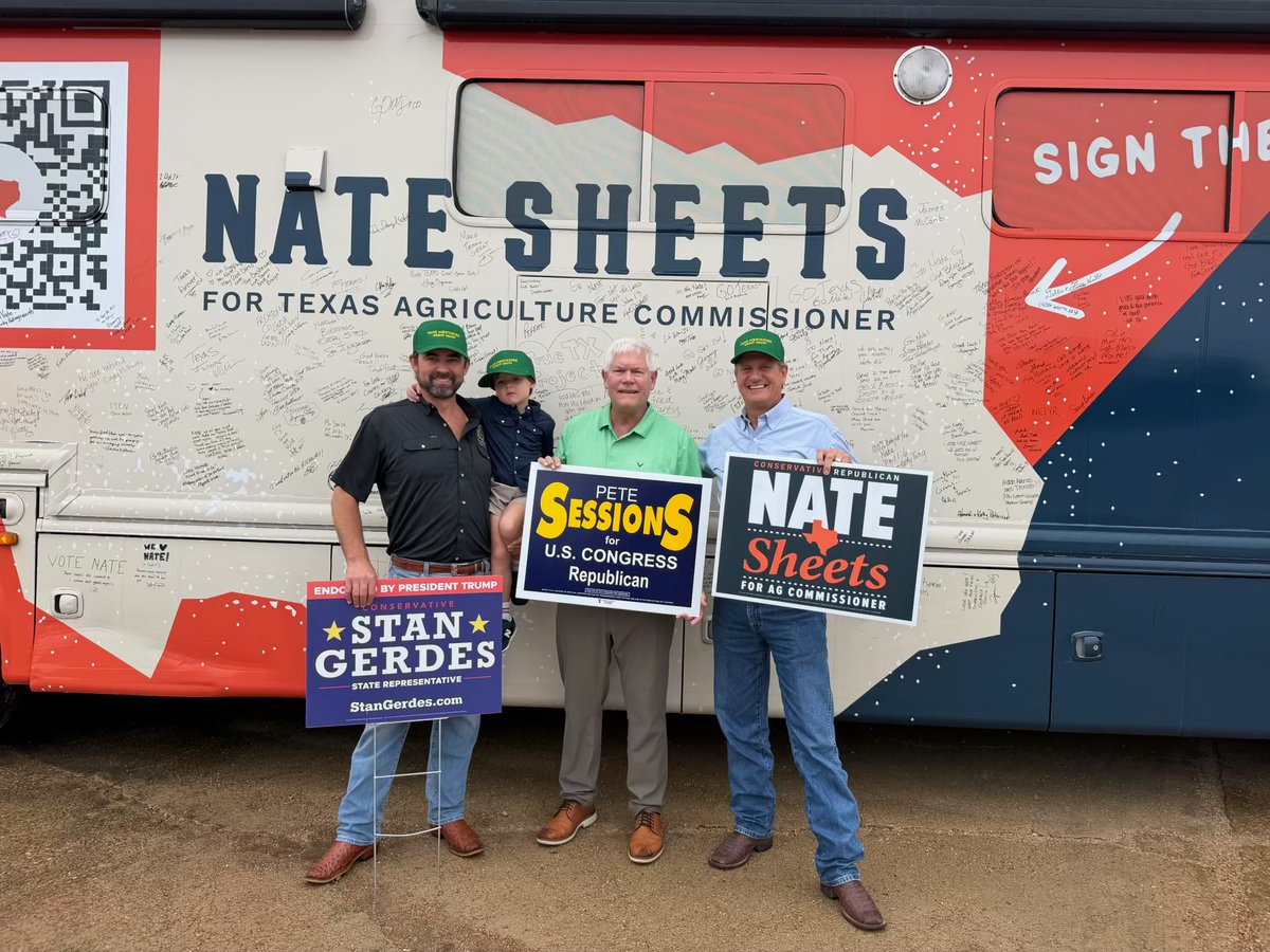 StanGerdesforTX's tweet photo. Honored to introduce my friend @natesheetsforTX to the great folks of Milam County today on his first of four stops across our district! Proud to have him here meeting with the people who make this part of rural Texas so special. 

Let’s GOTV to send Nate to Austin as our next Ag Commissioner! #txlege #txag #GOTV