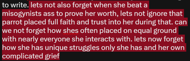 Tally_Alba's tweet photo. i think it's painfully obvious that some people don't understand the love and care that went into writing reina as not only someone strong but also as someone with motivations deeply tied to revenge and room to bloom. i think it's safe to say she's a very feminist thing to write https://t.co/FnFHnLXC2O