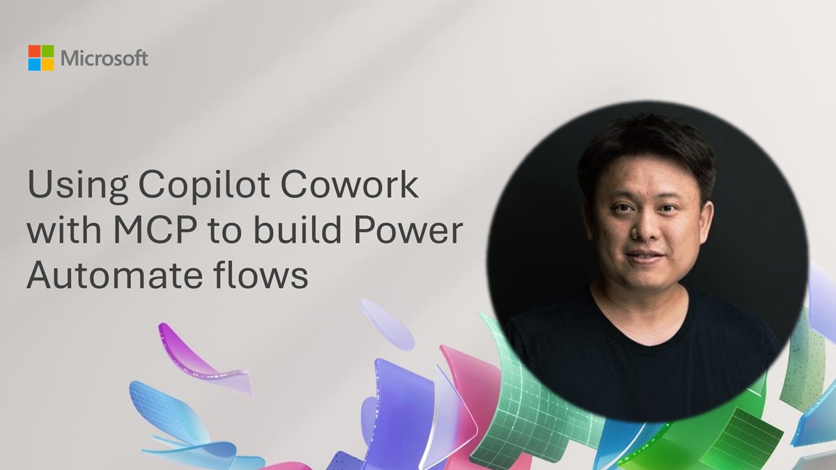Microsoft365Dev's tweet photo. 💡 Agents can do more than explain how to build a flow!

John Liu shows how Copilot Cowork and Flow Studio MCP can create #PowerAutomate flows, inspect failures, fix logic, and use MCP as an API for agents.

📺 Watch now → https://t.co/HTkWhDxjqR https://t.co/VayqzmtfAe