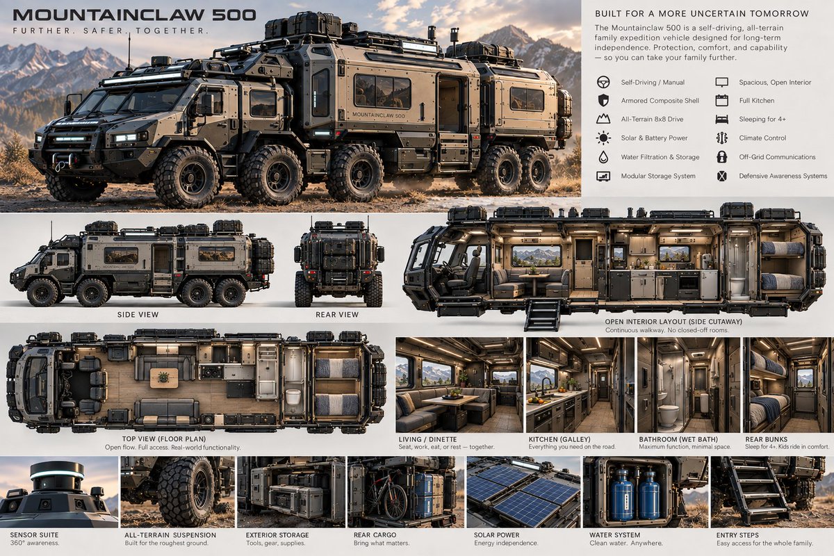 PolAgnost's tweet photo. Loading up the wife and kids in the MountainClaw 500, selling everything we don’t need, and heading into the new frontier. https://t.co/t5qFmDIcmd