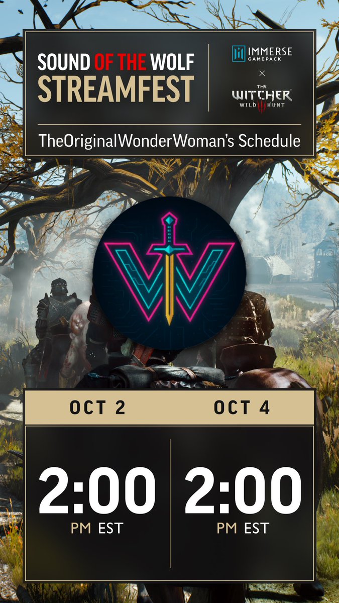 OG_WonderWoman's tweet photo. We’re back on the path again today with @EmbodyAudio 

You can truly get immersed in the world on The Witcher with their Immerse Gamepack!

Swing by the stream today started at 2PM EST! 

https://t.co/5jSuufNs7M https://t.co/R2TXDpUn1E