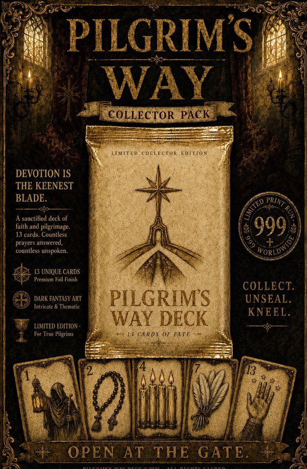 RiverholdGame's tweet photo. Two new Collector decks struck for the Riverhold Arcana.

MOONVALE — a silver-blessed deck of vows, oaths and quiet hunts.

PILGRIM'S WAY — thirteen Cards of Fate.

999 packs of each. Never one more.

📅Moonvale 18 Oct. 
📅Pilgrim's Way 25 Oct.