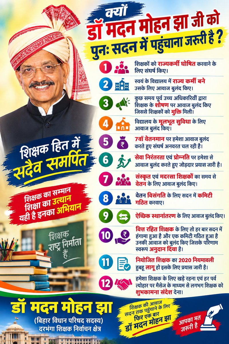 Bihartet19's tweet photo. @DrMadanMohanJha अग्रिम जीत की बहुत बहुत शुभकामनाएं संग बधाई सर
हमलोग अवश्य आयेंगे
क्योंकि शिक्षक के हर मुद्दे को आप उठाए है।। https://t.co/w9gL7eJDeM