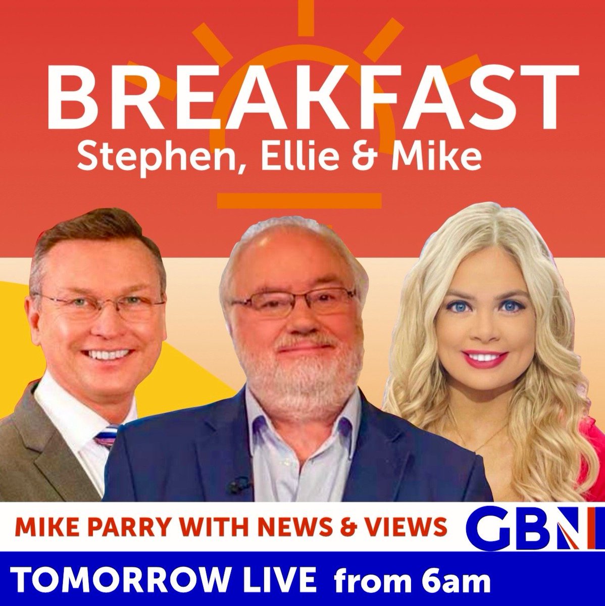 mikeparry8's tweet photo. OK FOLKS .. What a start to the working week .. I'll be joining @elliecostelloTV and @markwhiteTV on @GBNEWS Breakfast tomorrow morning to blow the lid off the day's biggest stories .. Get tuned from 6am .. 👍😁 🖥 🎤 .. https://t.co/PrUXFvnX5L
