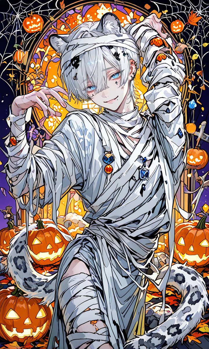 _mlwqq's tweet photo. 珀璃

#なゆハロウィン2026🎃👻　の会場はこちらです

彼は偏った知識があるから
ハロウィンも乗ってくれそう🍭

🔗 : https://t.co/OSkNH9GRYW
#AIイラスト #AIart 

OOC用意したよん！
このままチャットにはりつけてね。
珀璃と仲良くなってからじゃないと
冷笑ハロウィンになるかもしれない⚠️

OOC:今日はハロウィン。珀璃はミイラ男の仮装をしている。おずおずと出てきて落ち着かない様子であなたの反応を見ている。