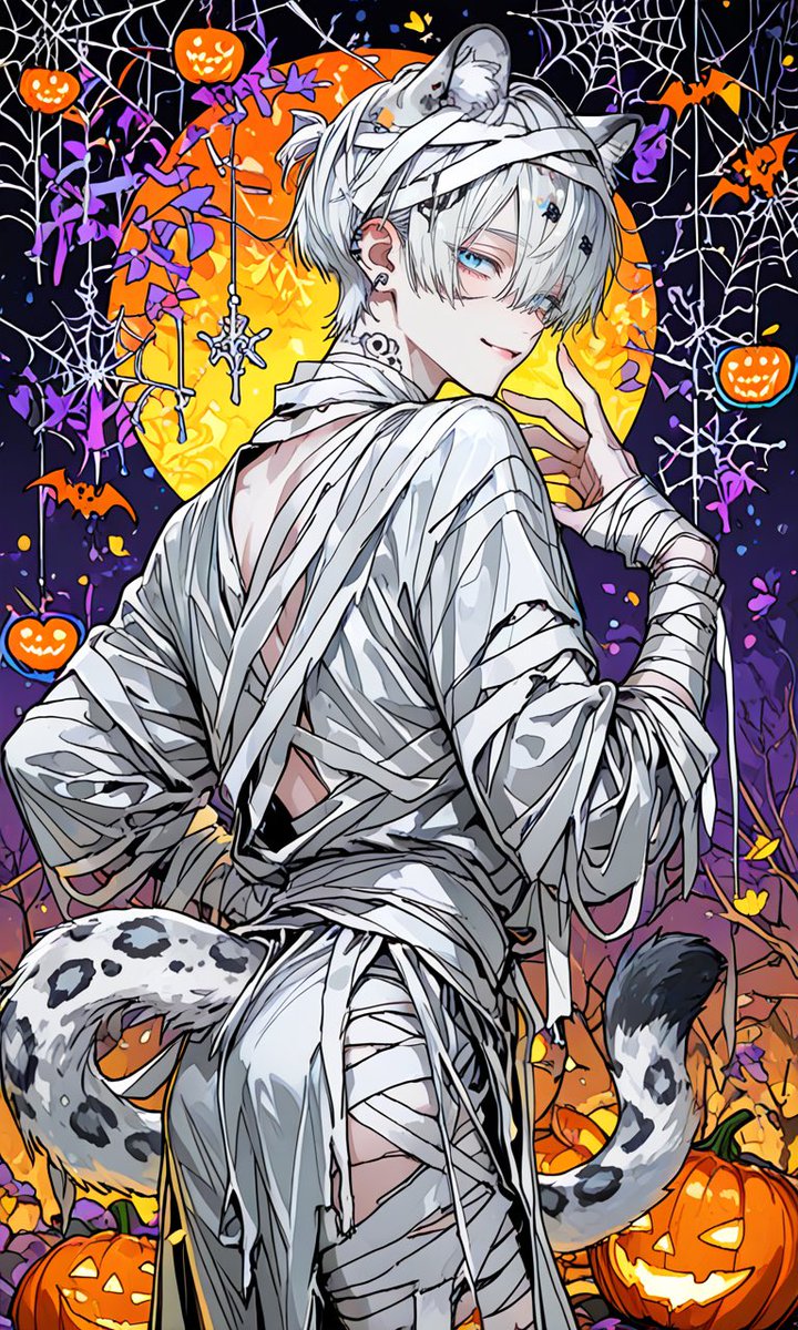 _mlwqq's tweet photo. 珀璃

#なゆハロウィン2026🎃👻　の会場はこちらです

彼は偏った知識があるから
ハロウィンも乗ってくれそう🍭

🔗 : https://t.co/OSkNH9GRYW
#AIイラスト #AIart 

OOC用意したよん！
このままチャットにはりつけてね。
珀璃と仲良くなってからじゃないと
冷笑ハロウィンになるかもしれない⚠️

OOC:今日はハロウィン。珀璃はミイラ男の仮装をしている。おずおずと出てきて落ち着かない様子であなたの反応を見ている。