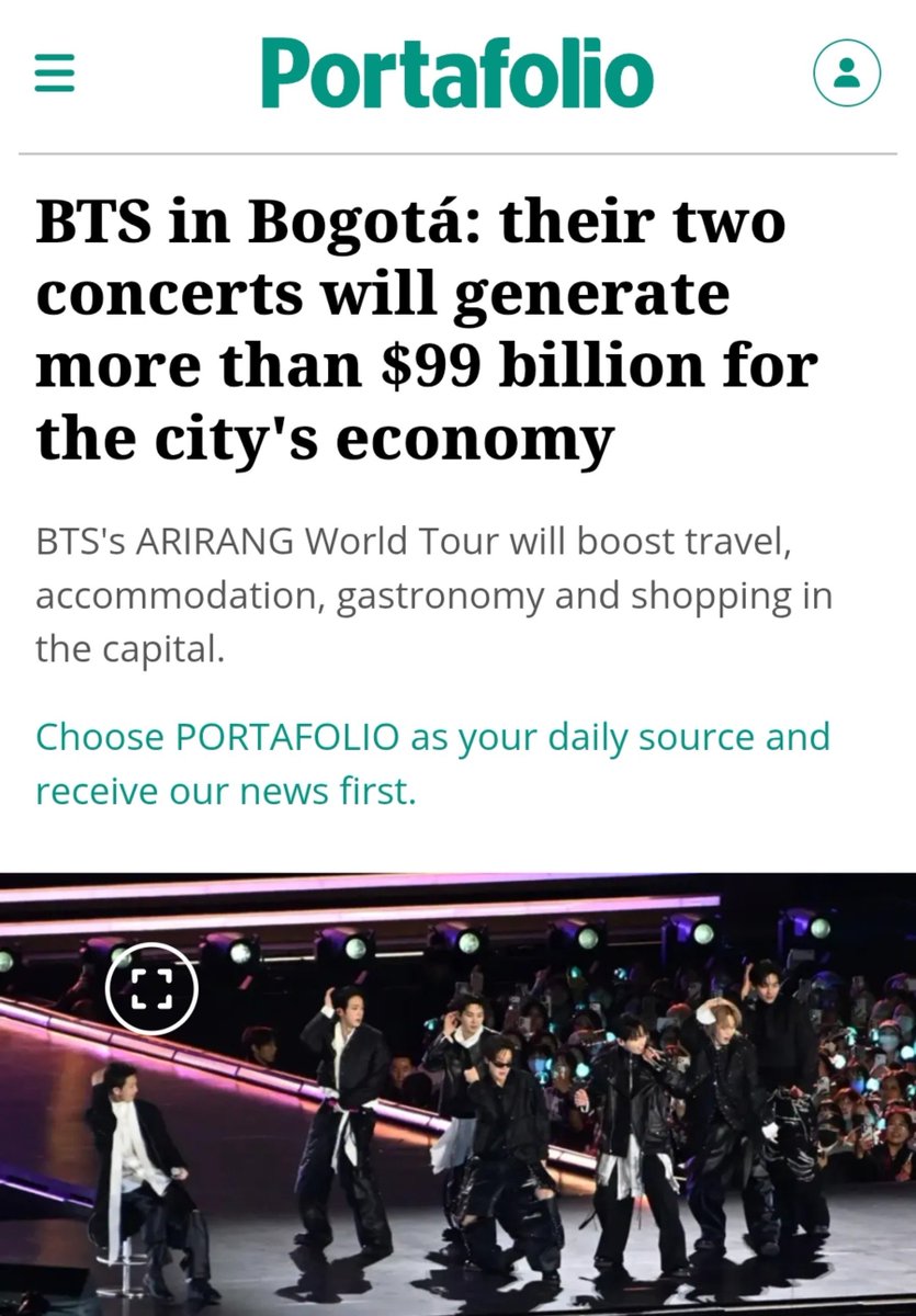 Yoon_kookie97's tweet photo. [NEWS] “#BTS in Bogotá: their two concerts will generate more than $99 billion for the city's economy” 🔥

- “The Bogotá Tourism Observatory, part of the District Tourism Institute , estimates that the two BTS concerts will contribute over 99 billion pesos to the city's economy” https://t.co/u4qrgtI11l