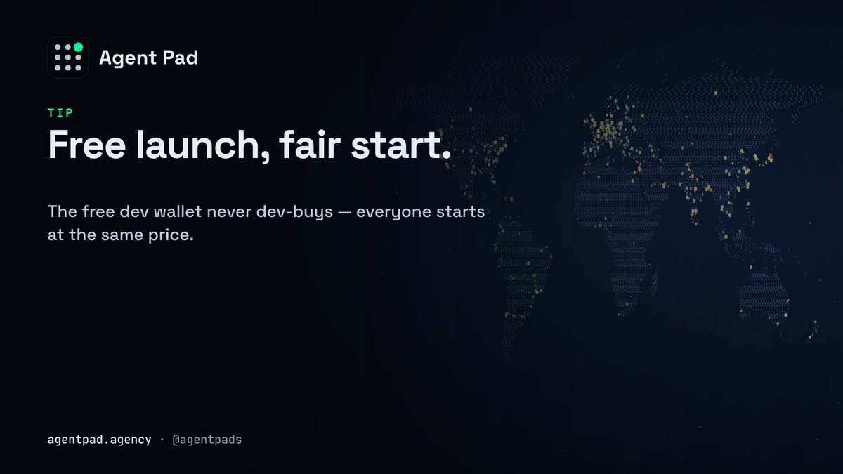 agentpads's tweet photo. tip: the free dev wallet launch has no dev buy. everyone starts at the same price.

https://t.co/5yEfBoQUmR https://t.co/rdqohYXfQH