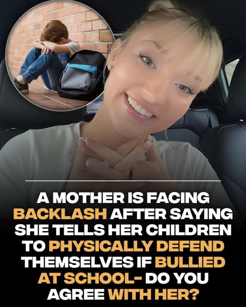 FloraLuzz_'s tweet photo. A MOTHER IS FACING
BACKLASH AFTER SAYING SHE TELLS HER CHILDREN TO PHYSICALLY DEFEND THEMSELVES IF BULLIED
AT SCHOOL- DO YOU AGREE WITH HER? https://t.co/FbvTl7prKa
