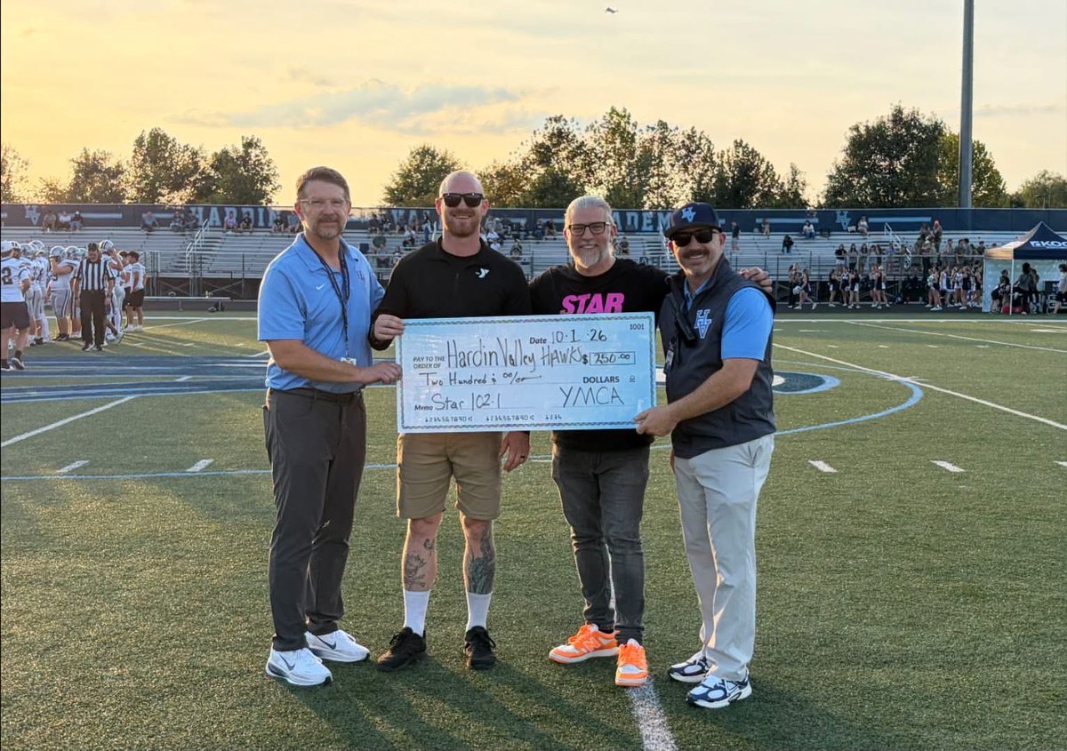 HVAAthletics's tweet photo. Thank you to Star 102.1 and the Tennova Family YMCA for supporting our athletic department with a generous donation! And thank you to everyone who voted to support our Hawks! ⭐️🦅

#gohawksgo https://t.co/sl2jBmFQgl