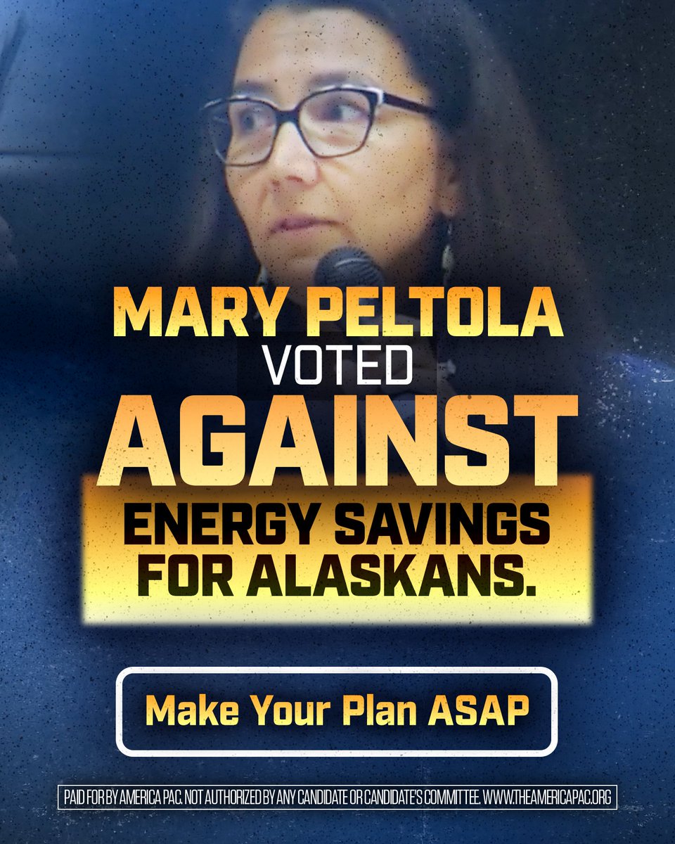 america's tweet photo. While Alaskans struggle with energy costs, Mary Peltola voted against cutting them. DEFEAT her. Make your plan to VOTE!