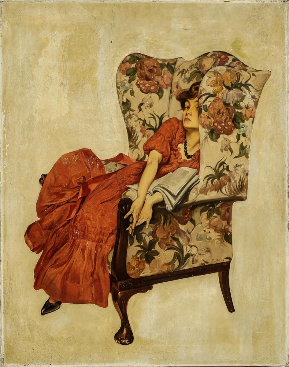 archaeologyart's tweet photo. Frank Xavier Leyendecker (American, 1877-1924) - Woman Seated In A Wing Armchair https://t.co/PgqiVPHhio