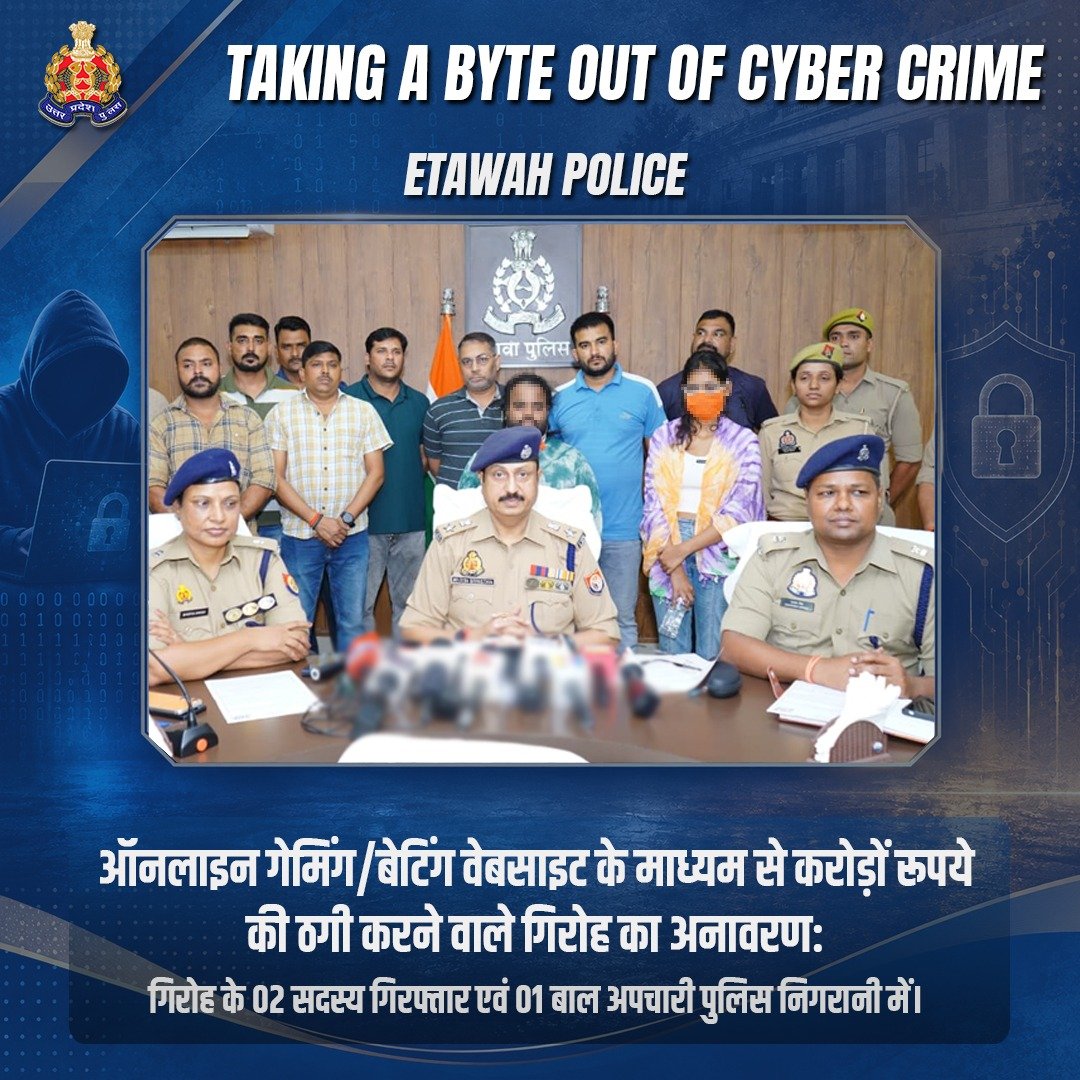 Uppolice's tweet photo. साइबर अपराध के विरुद्ध जीरो टॉलरेंस—

ऑनलाइन गेमिंग/बेटिंग वेबसाइट के माध्यम से करोड़ों रूपये की ठगी करने वाले सिंडिकेट के 02 साइबर अपराधियों को @etawahpolice द्वारा गिरफ्तार करते हुए 01 बाल अपचारी को पुलिस निगरानी में लिया गया है।

उनके कब्जे से ठगी से अर्जित ₹15 लाख/- नकद, इलेक्ट्रॉनिक उपकरण, 01 चार पहिया वाहन एवं ऑनलाइन ठगी से संबंधित महत्वपूर्ण डिजिटल डेटा व इलेक्ट्रॉनिक साक्ष्य बरामद किए गए हैं।

अभियुक्तगण द्वारा सोशल मीडिया प्लेटफॉर्म पर ऑनलाइन गेमिंग/बेटिंग साइटों के माध्यम से रातों-रात दुगुना-तिगुना लाभ कमाने का लालच देकर फर्जी विज्ञापन प्रसारित किए जाते थे। विज्ञापनों में दिए गए मोबाइल नंबरों के माध्यम से लोगों से संपर्क कर व्हाट्सऐप एवं WATI APP ग्रुप पर फर्जी गेमिंग आईडी व पासवर्ड उपलब्ध कराए जाते थे। इसके बाद कूटरचित QR कोड एवं म्यूल बैंक खातों के माध्यम से लोगों से ऑनलाइन धनराशि जमा कराई जाती थी। धनराशि निकालने की मांग करने पर गेमिंग आईडी ब्लॉक कर दी जाती थी और जमा धनराशि हड़प ली जाती थी।

#UPPCracksCyberCrime 
#UPAgainstCyberCrime 
#CyberSafeUP