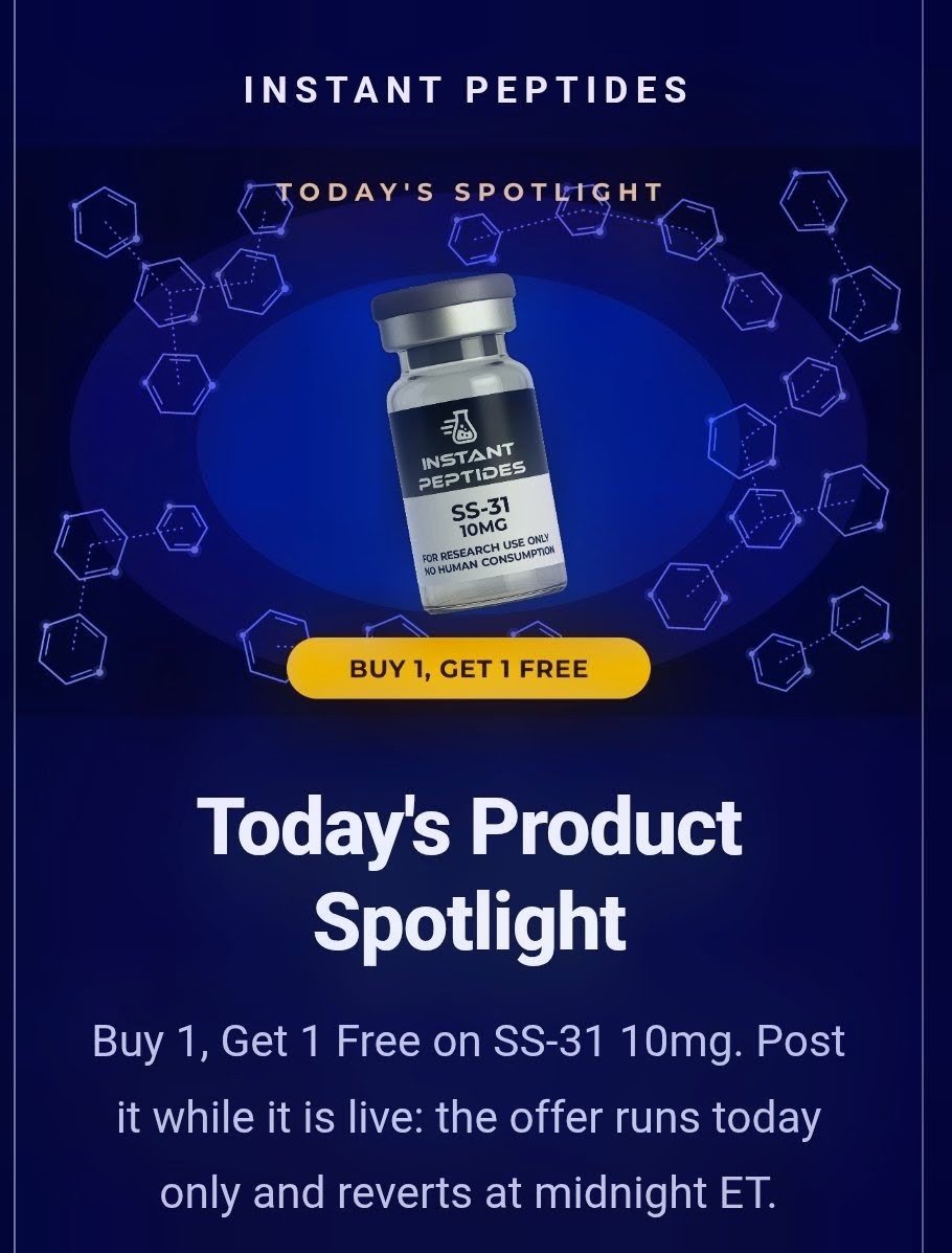 BioHackingKimmy's tweet photo. https://t.co/S0eeZfBpPz
Use code Kimmy to save even more!
#SS31 #BuyOneGetOneFree #InstantPeptides #CodeKimmy https://t.co/fWeeivD5lx