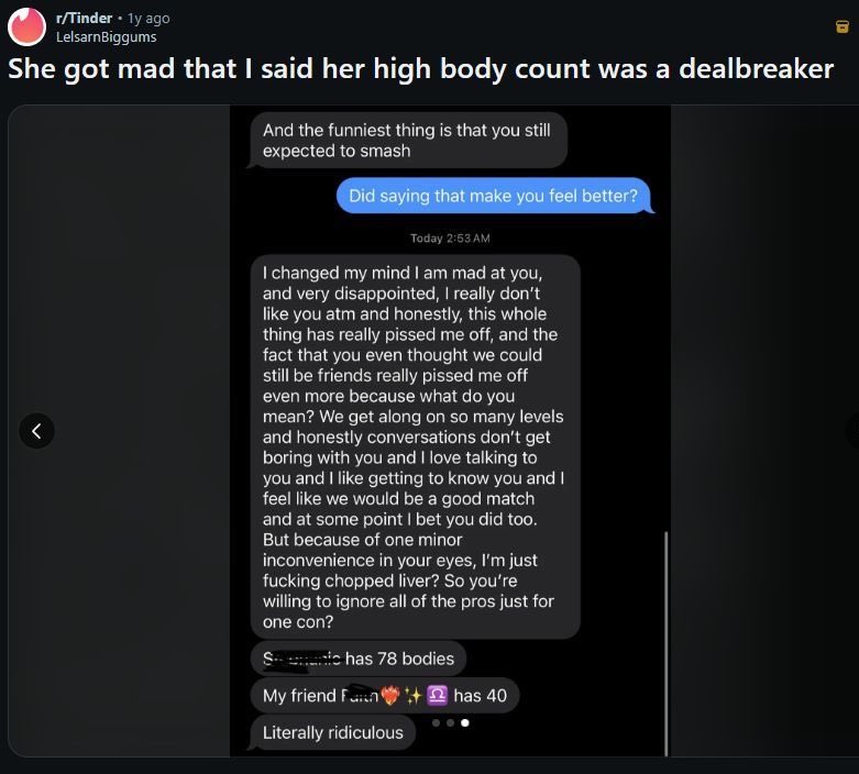 Aristotle7777's tweet photo. Women have unilaterally decided their body count doesn’t matter, but it very much does still matter to men as it has through all time and societies. https://t.co/NjoKSO0Am7