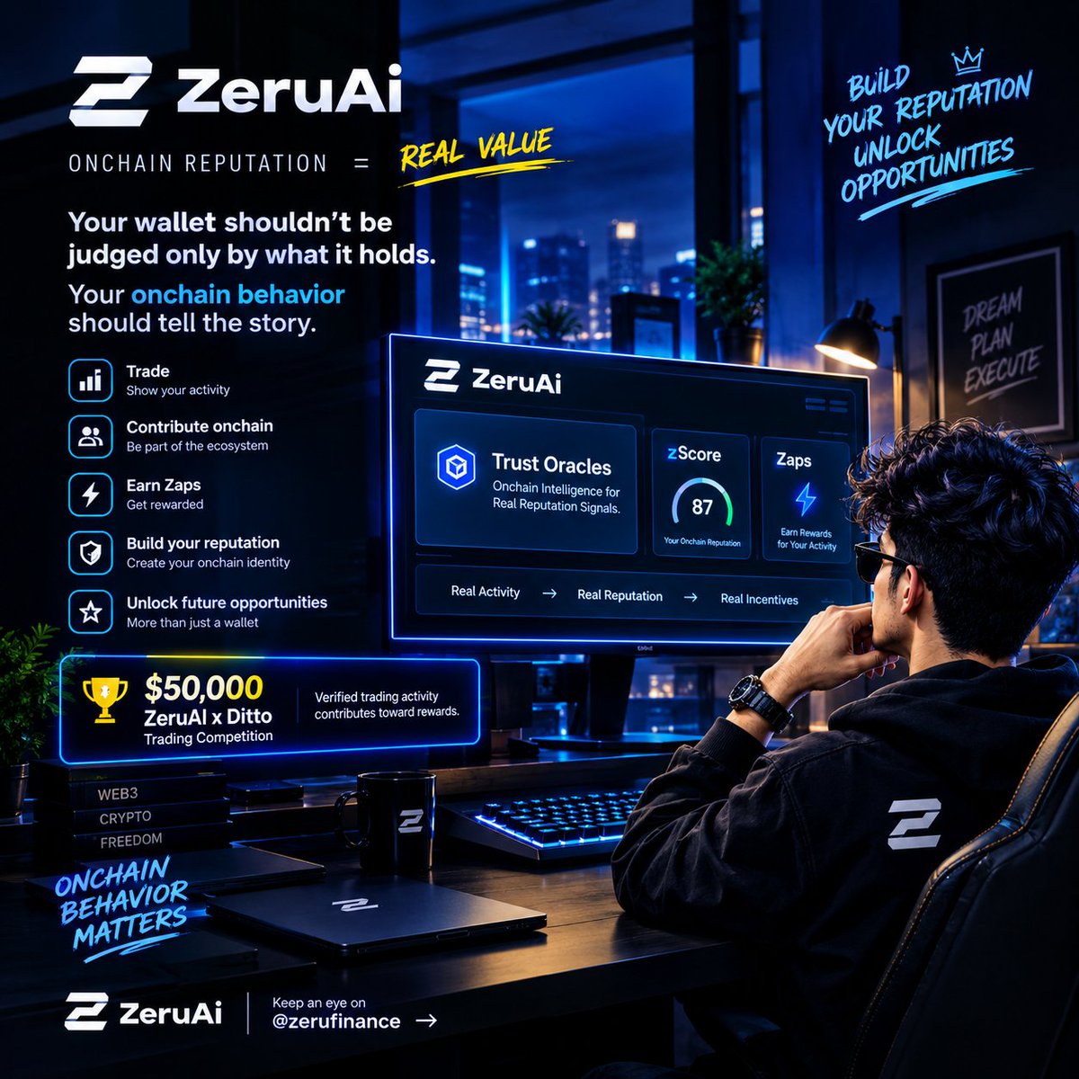 NishatYt86549's tweet photo. Your wallet is more than what it holds.
Your onchain behavior tells the real story. ⚡

Build your reputation. Earn Zaps. Unlock opportunities. 🚀

Watching the onchain revolution with @zerufinance

#ZeruAi #ZeruFiance #OnchainReputation #Web3 #Crypto https://t.co/FIGv2yDIcx