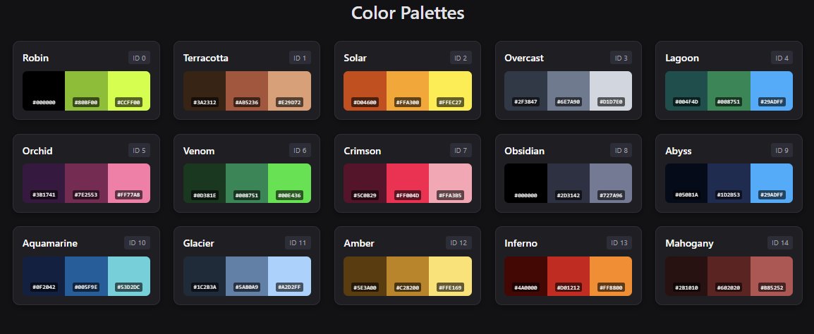 BTownHQ's tweet photo. This is what you fight for in #BTownShaders.

15 Unique Color palettes, inspired by the classic PICO-8 palette.

You think you'll be able to grab all of them for your Shader? 
 
Find out 👇
https://t.co/yrW1fsgVj8 https://t.co/3u65yZTGMb