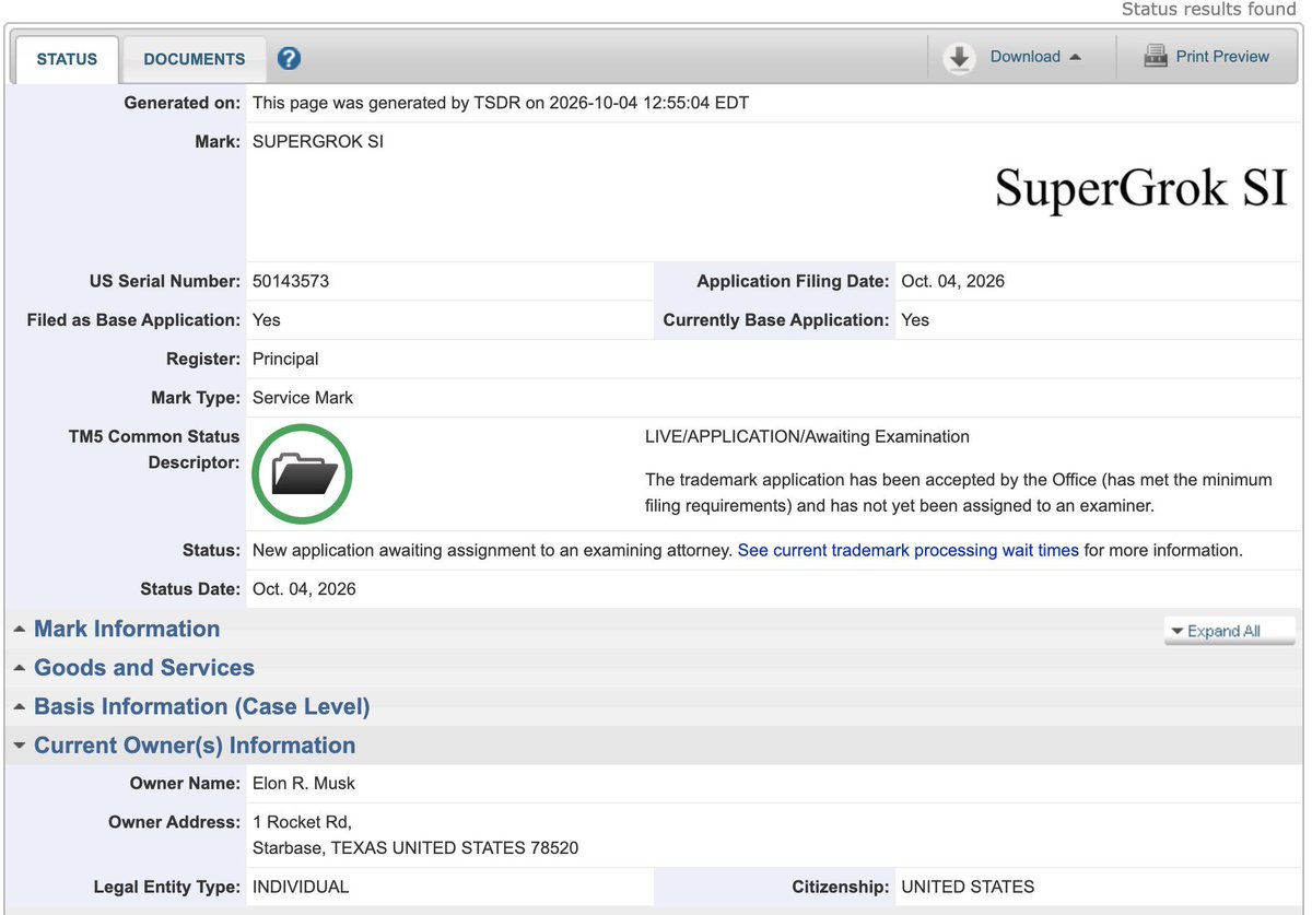 imnicoimnico's tweet photo. Elon just trademarked this, you can check it yourself.

https://t.co/F23FuVjEgg

official trademark filed today by Elon himself

$SSI

7s7nuZBqF9Tgx777s2hTwnwbhpWj3KvQAiyMDKgXQ3Px https://t.co/akhmc3qKN7