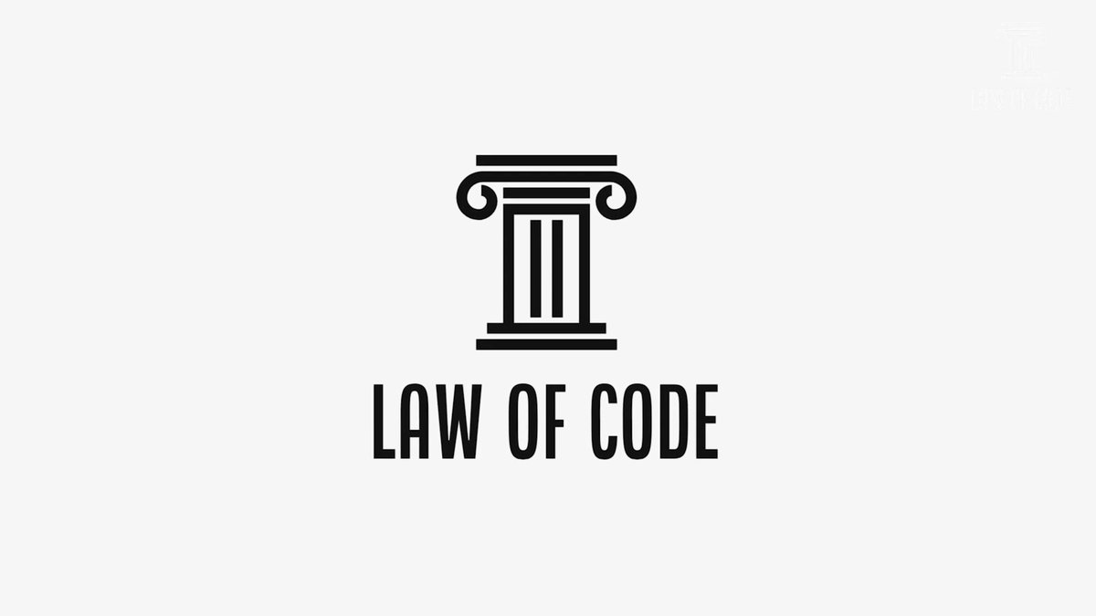 A black and white logo featuring an Ionic column above the text 'LAW OF CODE'.