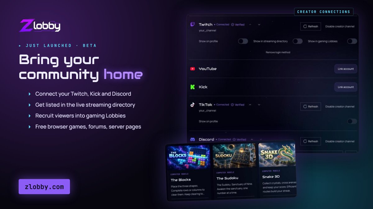 Emeric_webdev's tweet photo. I just launched a social network for gamers, built for players and creators who want a real home for their community:

▸ sign up with Twitch or Discord
▸ show up in Live Now when you stream
▸ recruit viewers into Lobbies, guilds and squads

https://t.co/9T1D8CY0p0 https://t.co/4ThGSEzMYC