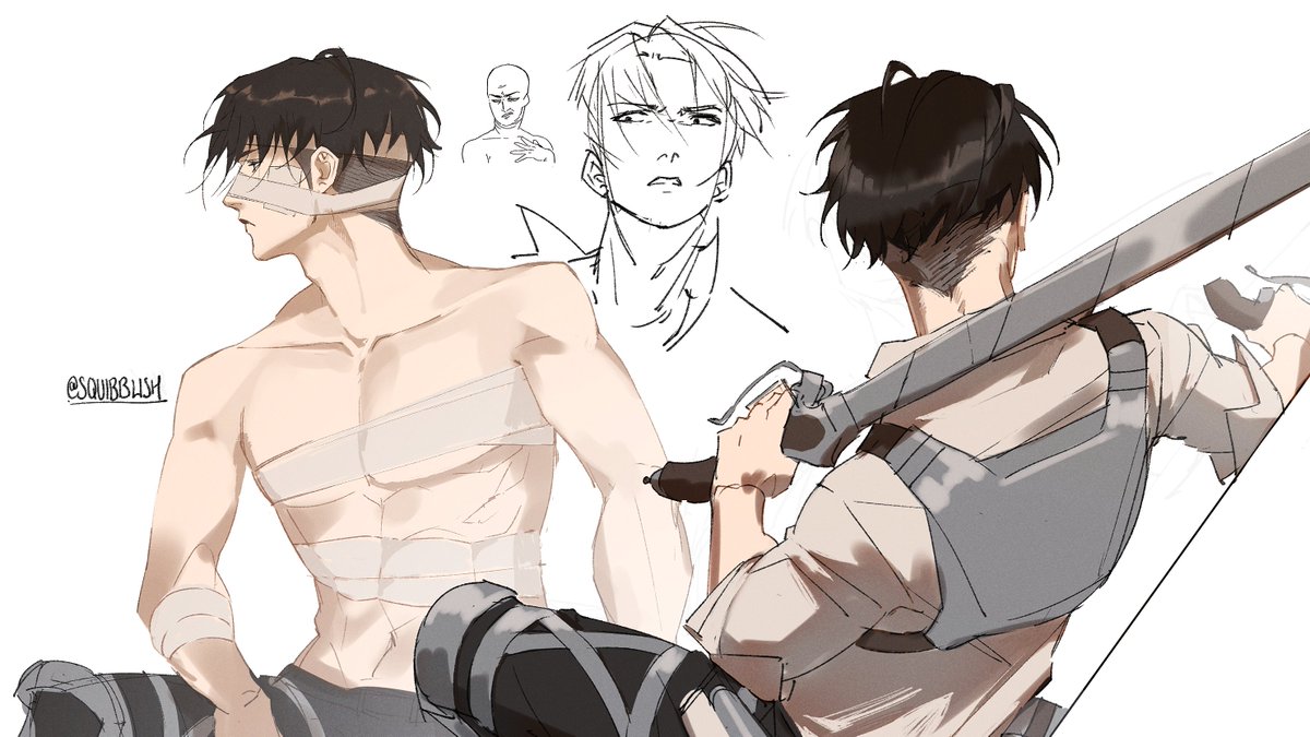 squibbl3y's tweet photo. hehee have some self indulgent doodlesss with strategically applied bandagessssss
#LeviAckerman #進撃の巨人 #aot https://t.co/lWXMFV04Zl