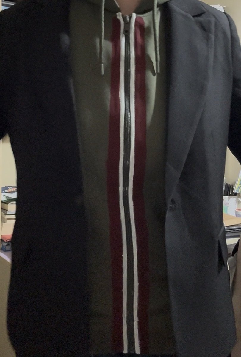protantagonist's tweet photo. I’m SO excited for this cosplay!!!! just finished painting the jacket, hoping to also draw his hoodie design :3 https://t.co/z5dvqHBwAc
