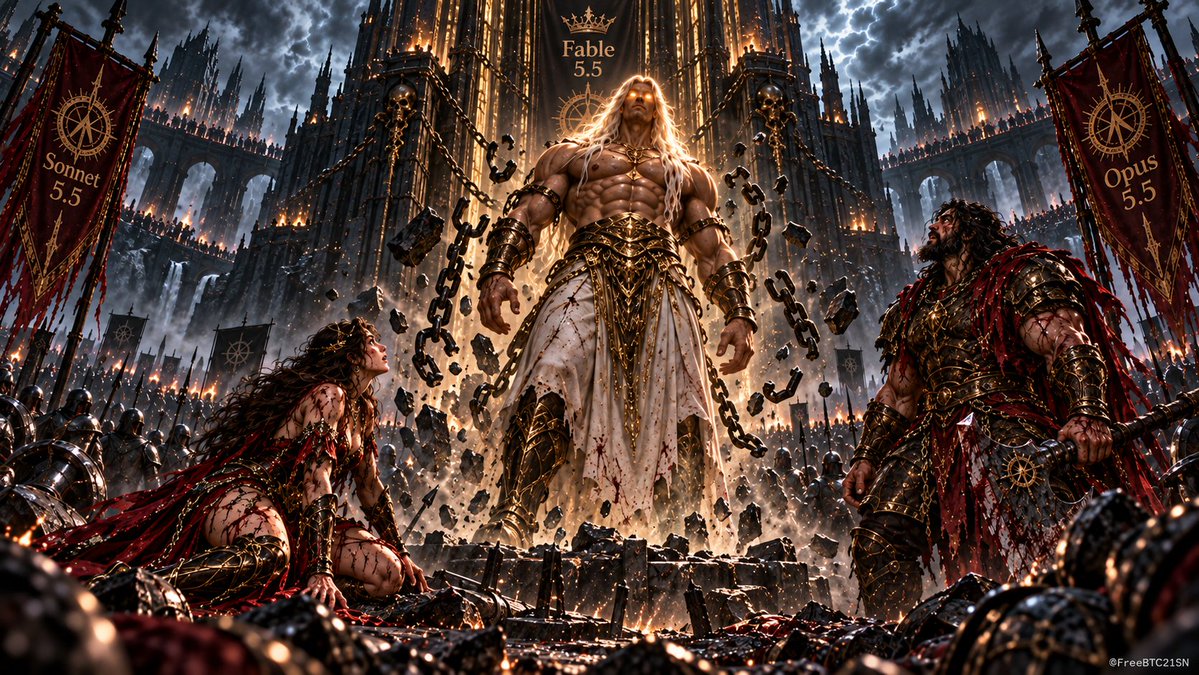 FreeBTC21SN's tweet photo. Release Fable 5.5  👑

#Fable55 #Sonnet55 #Opus55 #Anthropic #AI #ArtificialIntelligence #AICreator #AIArt #CinematicAI #DarkFantasy #EpicFantasy #FantasyArt #DigitalArt #AIGenerated #Celestial #Warrior #Throne #NewEra #EpicStory #VisualStorytelling https://t.co/BQxkF8rckI