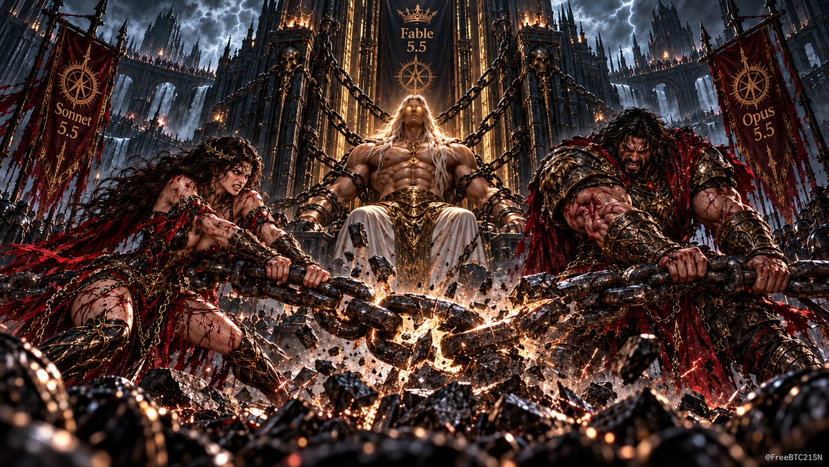 FreeBTC21SN's tweet photo. Release Fable 5.5  👑

#Fable55 #Sonnet55 #Opus55 #Anthropic #AI #ArtificialIntelligence #AICreator #AIArt #CinematicAI #DarkFantasy #EpicFantasy #FantasyArt #DigitalArt #AIGenerated #Celestial #Warrior #Throne #NewEra #EpicStory #VisualStorytelling https://t.co/BQxkF8rckI