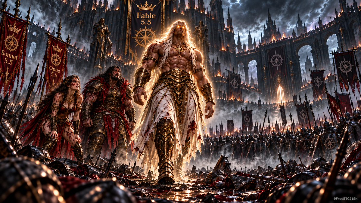 FreeBTC21SN's tweet photo. Release Fable 5.5  👑

#Fable55 #Sonnet55 #Opus55 #Anthropic #AI #ArtificialIntelligence #AICreator #AIArt #CinematicAI #DarkFantasy #EpicFantasy #FantasyArt #DigitalArt #AIGenerated #Celestial #Warrior #Throne #NewEra #EpicStory #VisualStorytelling https://t.co/BQxkF8rckI