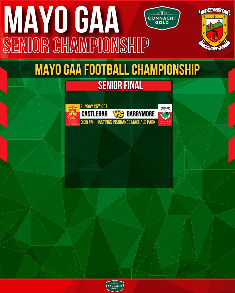 MayoGAA's tweet photo. ✅ 𝐅𝐢𝐱𝐭𝐮𝐫𝐞𝐬 𝐂𝐨𝐧𝐟𝐢𝐫𝐦𝐞𝐝

Dates, venues and times have been confirmed for the Mayo @ConnachtGold Senior County Final and the Egan Jewellers IFC semi-final. #mayogaa https://t.co/SqkXPGwsJk
