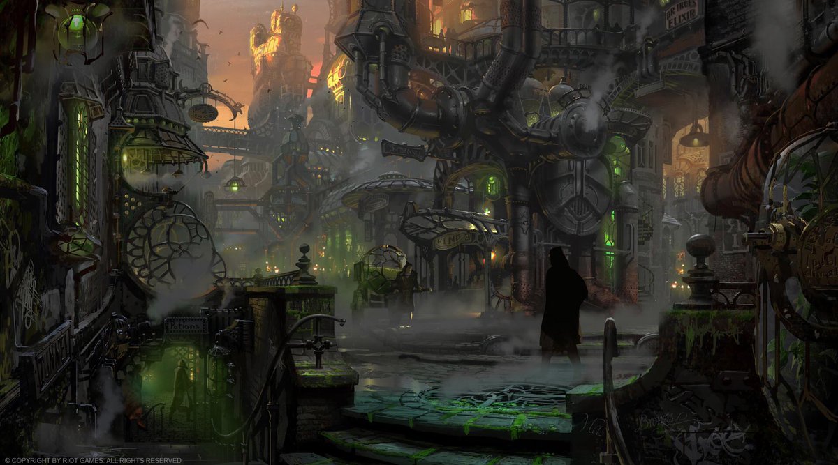 alleycatblues's tweet photo. zaun reference art 💫  i just love the detail the deeper it goes https://t.co/WpoCix2jXm