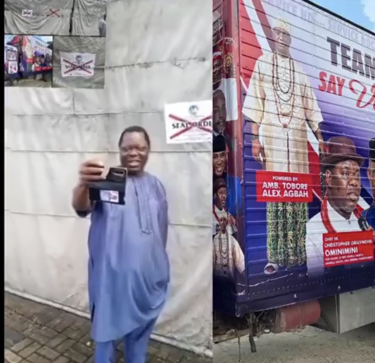 NigeriaStories's tweet photo. JUST IN: Office belonging to AMB Tobore Alex Agbah, who organised the NDC march yesterday in Ughelli, Delta State, was reportedly sealed today. https://t.co/bIQMTesHov