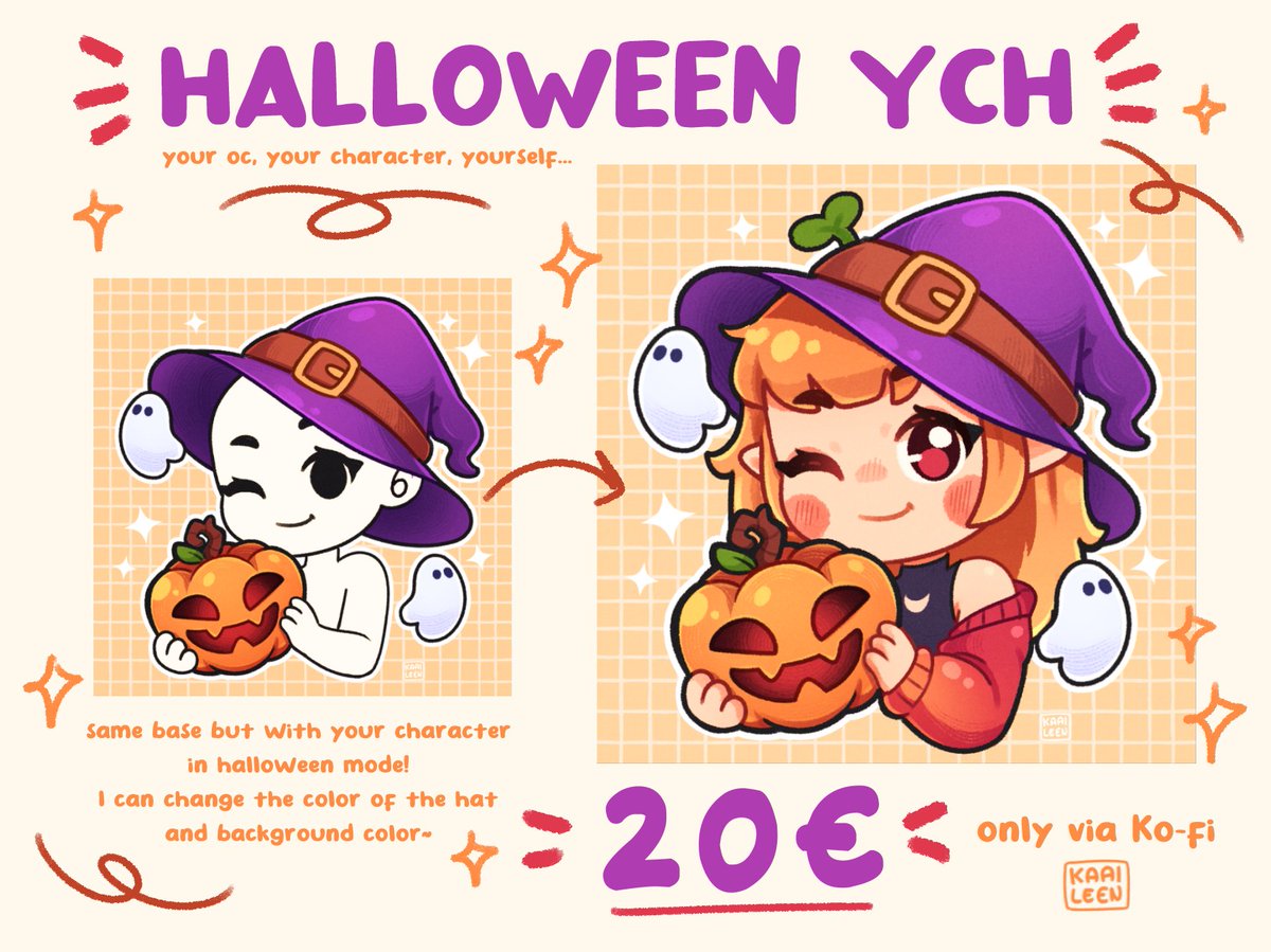 KaaiLeen_'s tweet photo. and...

👻‼️ A HALLOWEEN YCH ⁉️🎃

I should be posting this another day BUT it's already October so I should do it NOW? I remade this chibi from years ago to share it as a YCH again for you!💜

Also available on my Ko-fi page! ✨
RT's appreciated too~ https://t.co/SjIof5zeui
