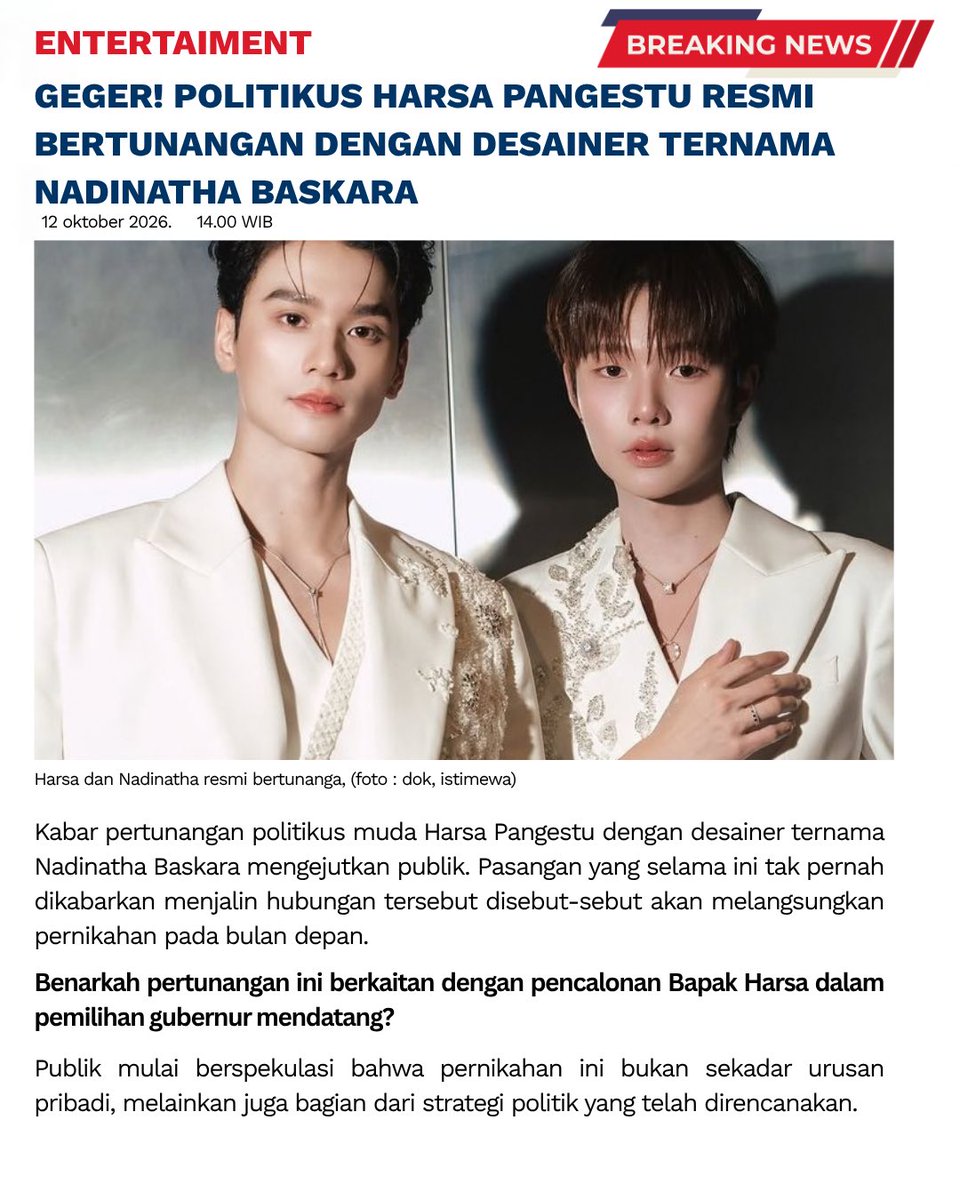jeylize1's tweet photo. Kengnamping au an arranged marriage 

Pernikahan yang diatur keluarga mempertemukan seorang politisi muda dan desainer ternama. Di tengah sorotan publik dan spekulasi politik, keduanya perlahan menemukan cinta dalam hubungan yang awalnya hanya sebuah kesepakatan. https://t.co/ECCz1RqaIu