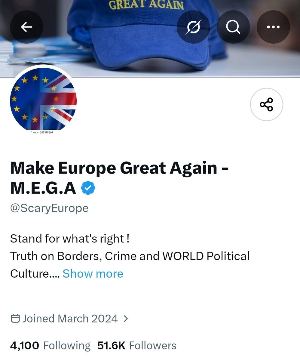 I_amMukhtar's tweet photo. This account, which wants to “Make Europe Great Again,” has 50k followers and is obsessed with UK politics, yet it’s run by an Indian uncle living in India. https://t.co/ALC5Js2dxG