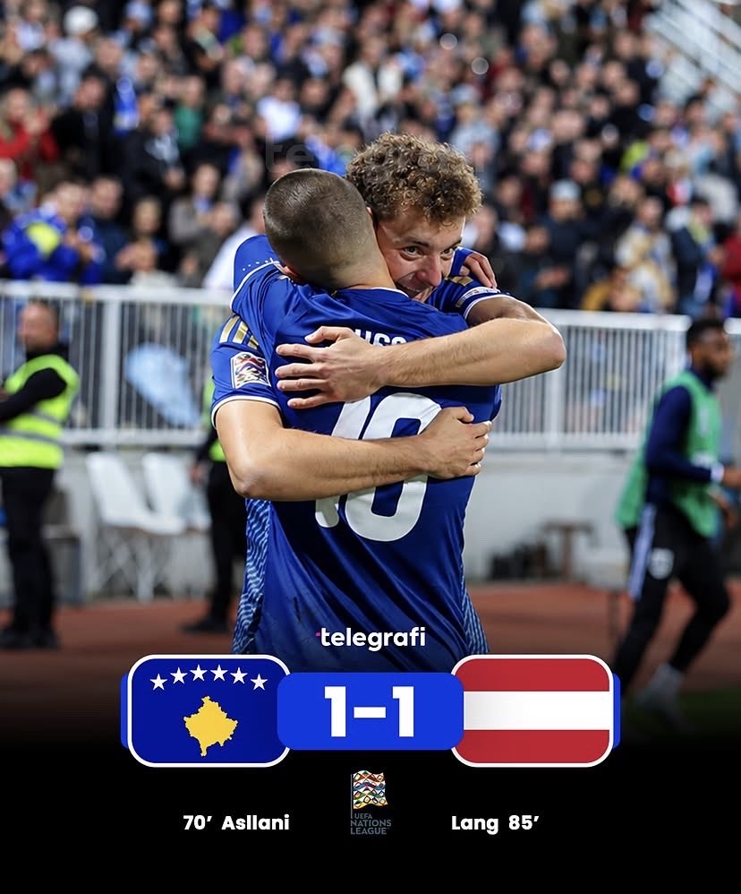 kosovarfootball's tweet photo. Kosovo and Austria draw — a missed opportunity tonight.

𝐅𝐮𝐥𝐥 𝐓𝐢𝐦𝐞: 🇽🇰1-1🇦🇹

#KOSAUT https://t.co/WaxBtoQ6pA