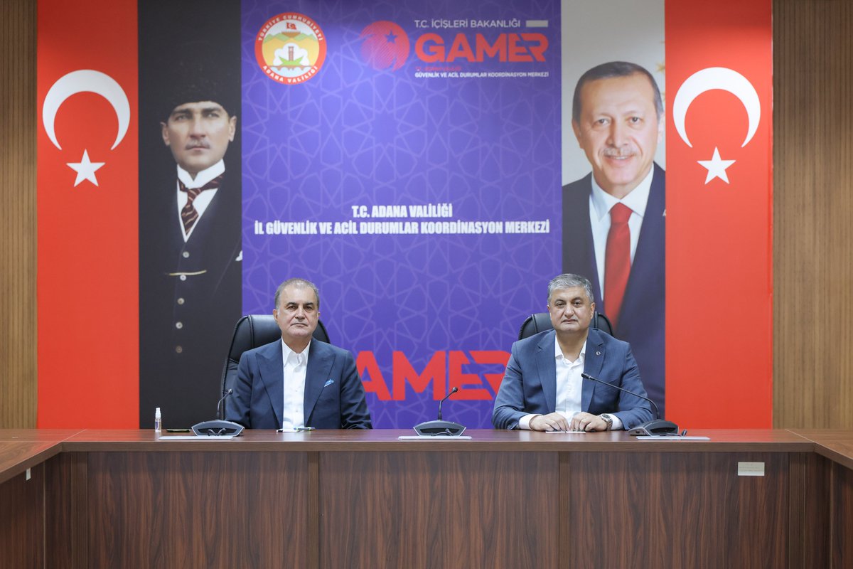 valiyavuz's tweet photo. Bugün, ilimiz Saimbeyli ilçesinde meydana gelen depremler ile Osmaniye’nin Sumbas ilçesinde meydana gelen ve ilimizde de hissedilen depremin ardından, İl Güvenlik ve Acil Durumlar Koordinasyon Merkezimizde (GAMER) Koordinasyon Toplantımızı gerçekleştirdik.

Toplantımızın ardından AK Parti Genel Başkan Yardımcısı ve Parti Sözcüsü, Adana Milletvekilimiz Sayın Ömer Çelik’le birlikte basın mensuplarımıza açıklamada bulunarak depremlerin sonrasında gerçekleştirdiğimiz faaliyetlerin güncel durumuyla ilgili bilgi verdik.

İlk andan itibaren AFAD ekiplerimiz başta olmak üzere ilgili kurumlarımızla birlikte koordineli bir şekilde saha tarama çalışmalarımızı yürütüyoruz. Şu ana kadar yapılan saha tarama faaliyetlerinde herhangi bir olumsuz durumla karşılaşmadık.

Depremden etkilenen tüm vatandaşlarımıza geçmiş olsun dileklerimizi iletiyoruz.

Allah, ilimizi ve ülkemizi tüm afetlerden korusun.

#tcadanavaliligi
#valimustafayavuz
#adana