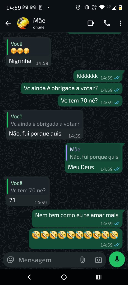 mulherdegases's tweet photo. Mãe nem é obrigada a votar mais, mas ela foi apertar o 13 com força!!!! https://t.co/b0w7MMKKsK
