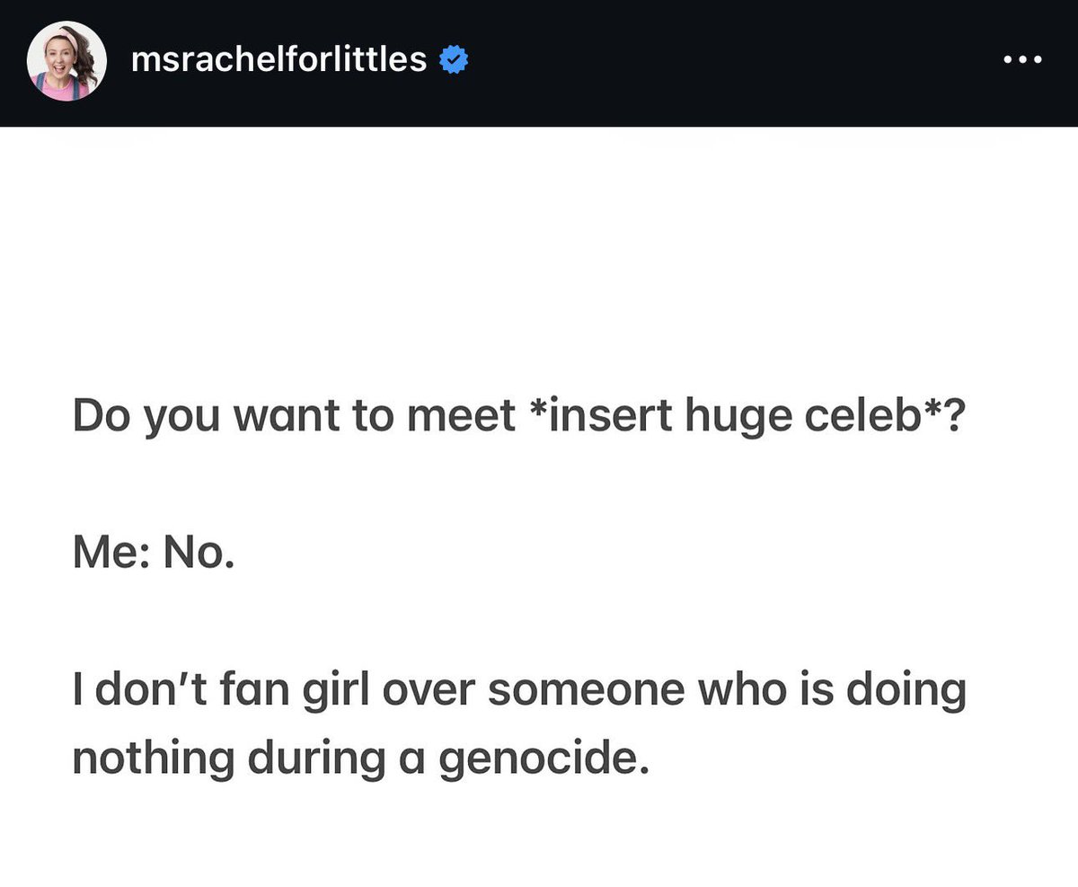 AssalRad's tweet photo. Ms Rachel keeps calling out celebs with huge platforms “doing nothing during a genocide.”

No one can say they didn’t know. https://t.co/uMbKZ9Qgvg