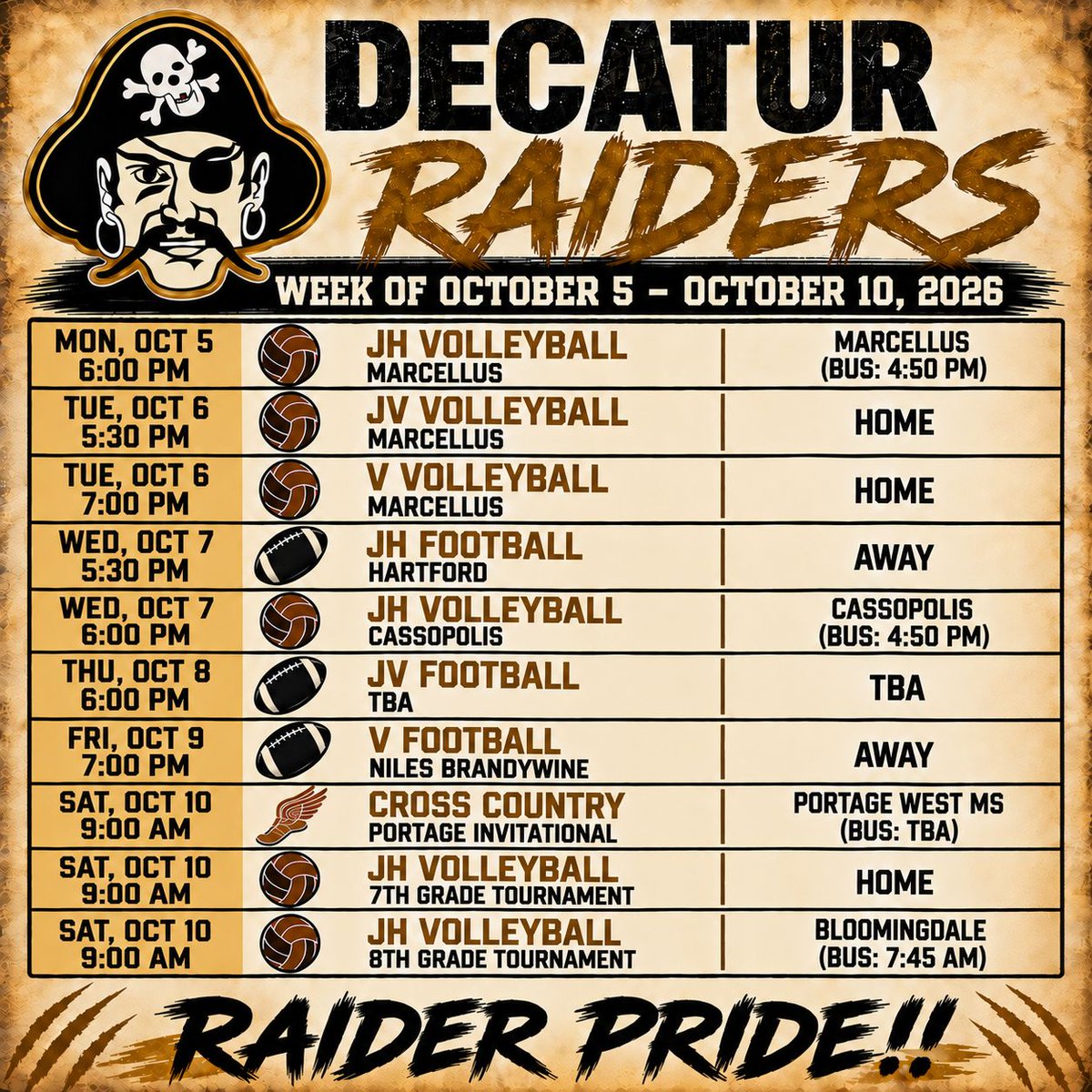 Decatur_Raiders's tweet photo. *JV Football has chaged to TBA, Brandwine does not have a JV team. https://t.co/JATkzkx33z
