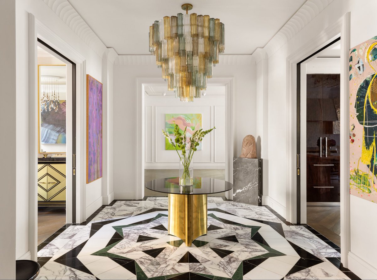 RobReffkin's tweet photo. Open House Sunday! Thank you to Josh Doyle for the tour of 535 Park Avenue. Uncompromising detail abounds in this Architectural Digest featured Park Avenue residence with 3 bedrooms, media room and 4.5 bathrooms. Residence 8AB is a 3,250 SF prewar home reimagined by @daniellerichterdesign in a white glove cooperative.  

Highlights include 69 feet of Park Avenue frontage, four exposures, and 10-foot ceilings. Inside, chevron oak floors run beneath hand-crafted plaster moldings. A fireplace imported from London anchors the southwest corner living room, and the dining room is framed in antique mirrors and lighting by Anna Karlin. In the kitchen, a La Cornue range sits across from a quartzite island lit by a Murano glass chandelier. The primary suite has its own art nouveau fireplace, two bathroom, and a dressing room finished with black mother-of-pearl dressing table. Please reach out to Josh Doyle or Ari Afshar of Compass josh.doyle@compass.com or ari@compass.com for a tour.