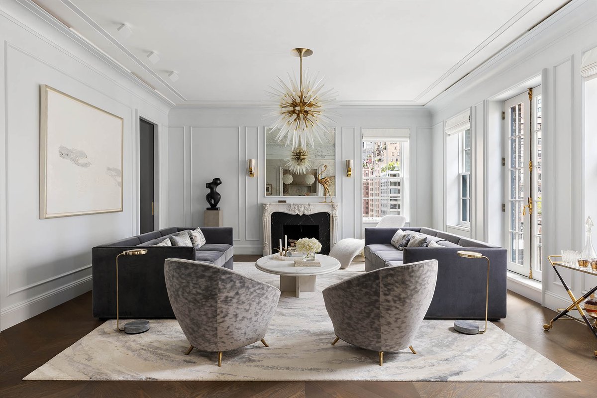 RobReffkin's tweet photo. Open House Sunday! Thank you to Josh Doyle for the tour of 535 Park Avenue. Uncompromising detail abounds in this Architectural Digest featured Park Avenue residence with 3 bedrooms, media room and 4.5 bathrooms. Residence 8AB is a 3,250 SF prewar home reimagined by @daniellerichterdesign in a white glove cooperative.  

Highlights include 69 feet of Park Avenue frontage, four exposures, and 10-foot ceilings. Inside, chevron oak floors run beneath hand-crafted plaster moldings. A fireplace imported from London anchors the southwest corner living room, and the dining room is framed in antique mirrors and lighting by Anna Karlin. In the kitchen, a La Cornue range sits across from a quartzite island lit by a Murano glass chandelier. The primary suite has its own art nouveau fireplace, two bathroom, and a dressing room finished with black mother-of-pearl dressing table. Please reach out to Josh Doyle or Ari Afshar of Compass josh.doyle@compass.com or ari@compass.com for a tour.