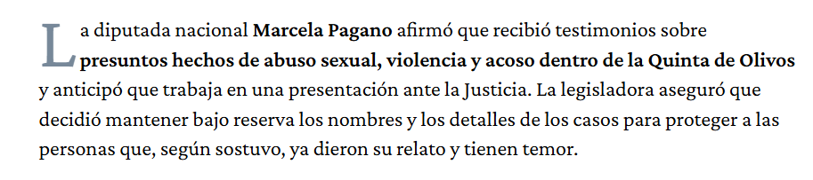 MartnPeiretti1's tweet photo. 🟥⚠️✅ Mientras los periodistas ensobrados de MIlei te entretienen con otra cosa, en los próximos días una denuncia hará estallar todo en Argentina, Marcela Pagano denunció abusos sexuales dentro de la Quinta de Olivos. Ya estan los testimonios con sus nombres bajo reserva. https://t.co/7h8KHkGDso