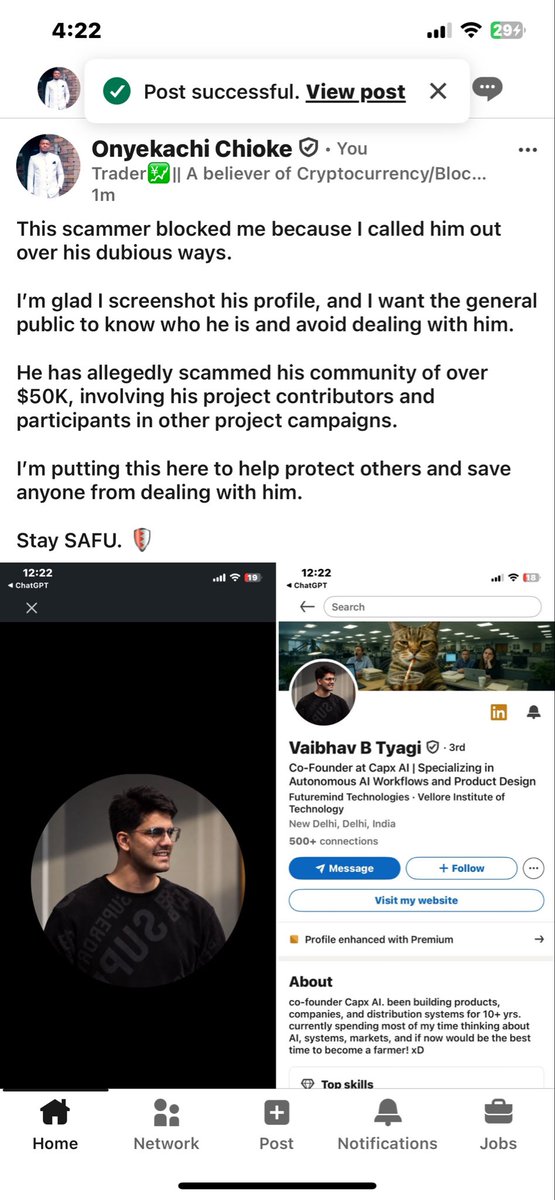 KingKachi07's tweet photo. @0xCapx is scam.
Avoid investing in that shift or you get rugged.

Just called out the founder @vb_tyagi on discord for scamming people.

Everyone stay SAFU https://t.co/M7BlkjHJQI