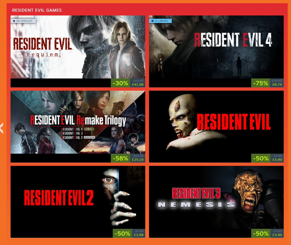 sehaniine's tweet photo. you can get all of the resident evil games on steam right now for absolutely ridiculous prices btw https://t.co/wEjBOITu1Z