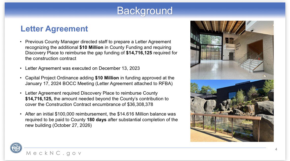 JoeBrunoWSOC9's tweet photo. There is frustration from some county commissioners that Discovery Place is not able to live up to its agreement and repay the county $14.6 million for the new nature museum. A discussion is scheduled for Tuesday to figure out next steps https://t.co/5YDRd9jDM1 https://t.co/zLf6SSJHeL