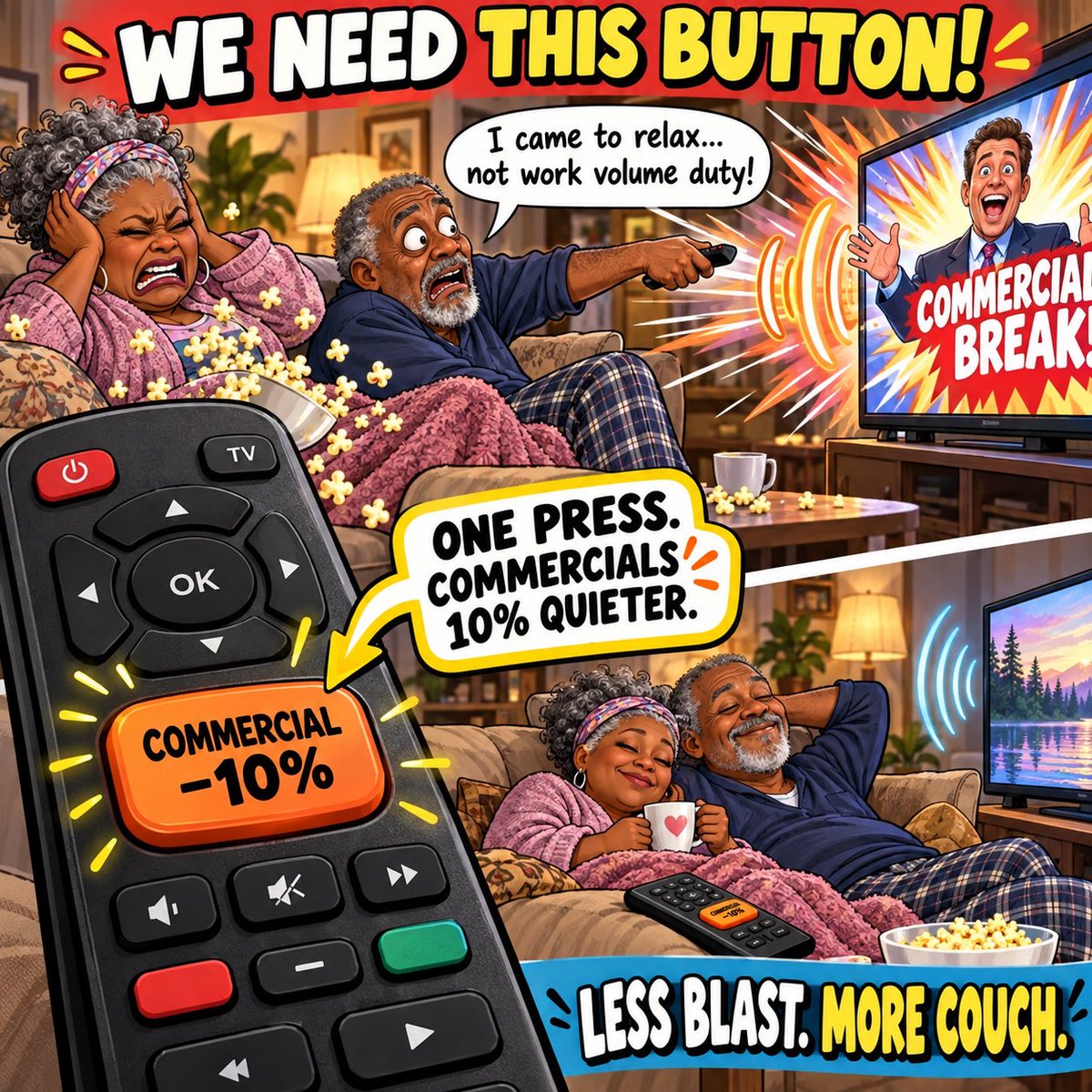prismentllc's tweet photo. Introducing the COMMERCIAL −10% button: Less blast. More couch. 📺🔉 https://t.co/SnGhPPtkQW